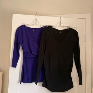 GAP Women's maternity Long Sleeve Top black  - Purple nursing friendly size M